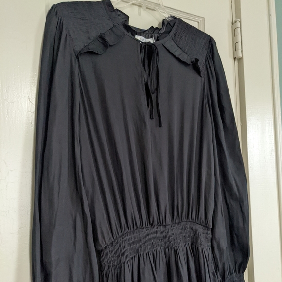 Vestique Wishing Well gray smocked waist balloon sleeve silky midi dress S - Picture 4 of 11